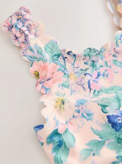 Roze bloemen - Scallop Edge Swimsuit (3-16yrs)