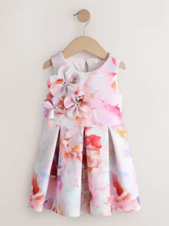 Roze bloemen - Scuba Occasion Dress (3mths-7yrs)