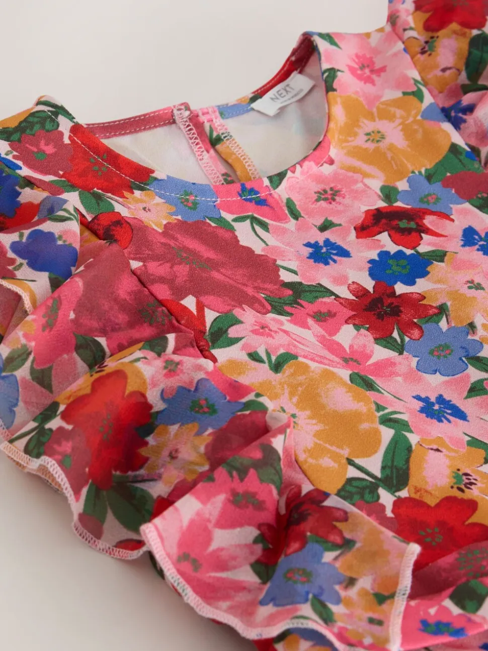 Roze bloemen - Short Sleeve Pleated Ruffle Jumpsuit (3-16yrs)