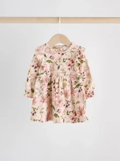 Roze bloemen/Crèmekleurige fijne bloemenprint - Verpakking van 2 jersey babyjurkjes (0 mnd-2 jr)