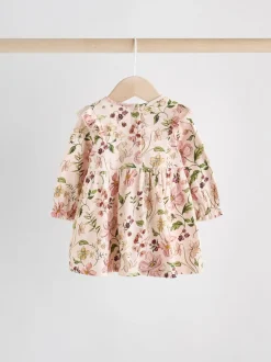 Roze bloemen/Crèmekleurige fijne bloemenprint - Verpakking van 2 jersey babyjurkjes (0 mnd-2 jr)