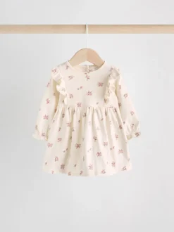 Roze bloemen/Crèmekleurige fijne bloemenprint - Verpakking van 2 jersey babyjurkjes (0 mnd-2 jr)