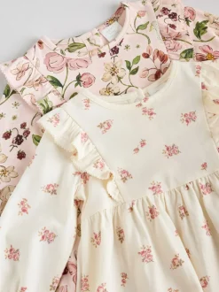 Roze bloemen/Crèmekleurige fijne bloemenprint - Verpakking van 2 jersey babyjurkjes (0 mnd-2 jr)