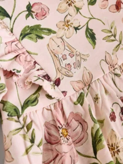 Roze bloemen/Crèmekleurige fijne bloemenprint - Verpakking van 2 jersey babyjurkjes (0 mnd-2 jr)
