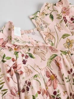 Roze bloemen/Crèmekleurige fijne bloemenprint - Verpakking van 2 jersey babyjurkjes (0 mnd-2 jr)
