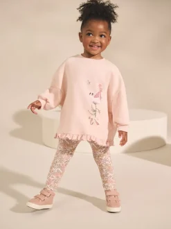 Roze bloemenfee - Set met sweatshirt en legging met ruches aan de zoom (3mnd-7jr)