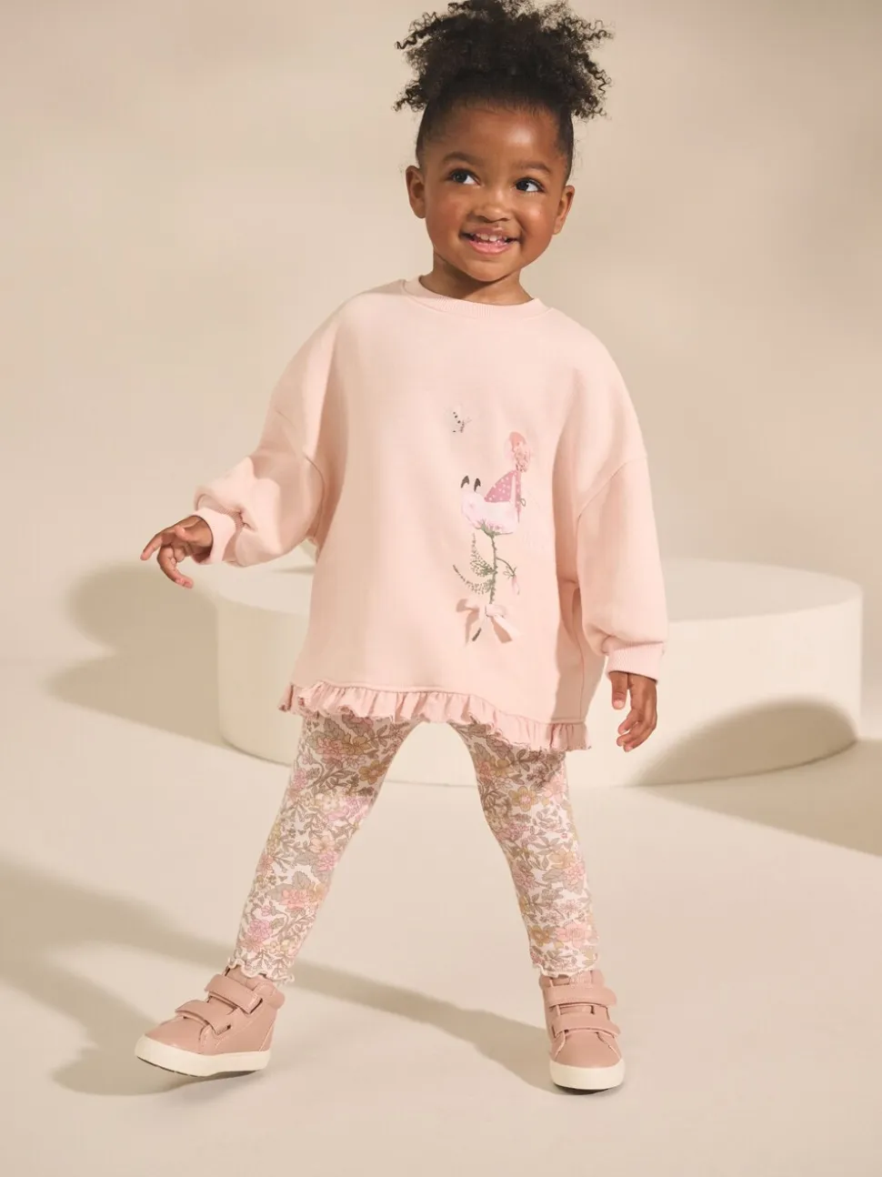 Roze bloemenfee - Set met sweatshirt en legging met ruches aan de zoom (3mnd-7jr)