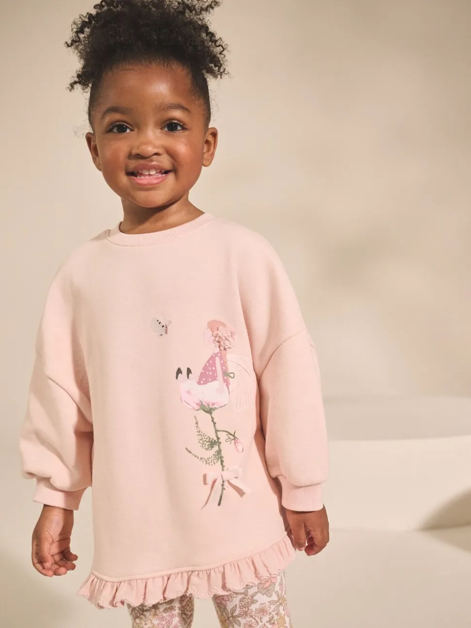 Roze bloemenfee - Set met sweatshirt en legging met ruches aan de zoom (3mnd-7jr)