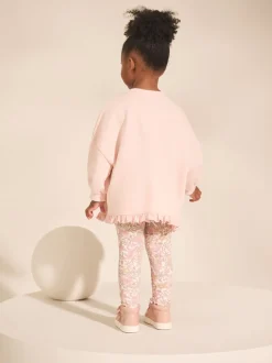 Roze bloemenfee - Set met sweatshirt en legging met ruches aan de zoom (3mnd-7jr)