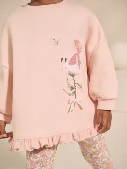 Roze bloemenfee - Set met sweatshirt en legging met ruches aan de zoom (3mnd-7jr)