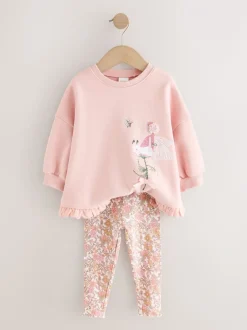 Roze bloemenfee - Set met sweatshirt en legging met ruches aan de zoom (3mnd-7jr)