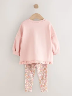 Roze bloemenfee - Set met sweatshirt en legging met ruches aan de zoom (3mnd-7jr)