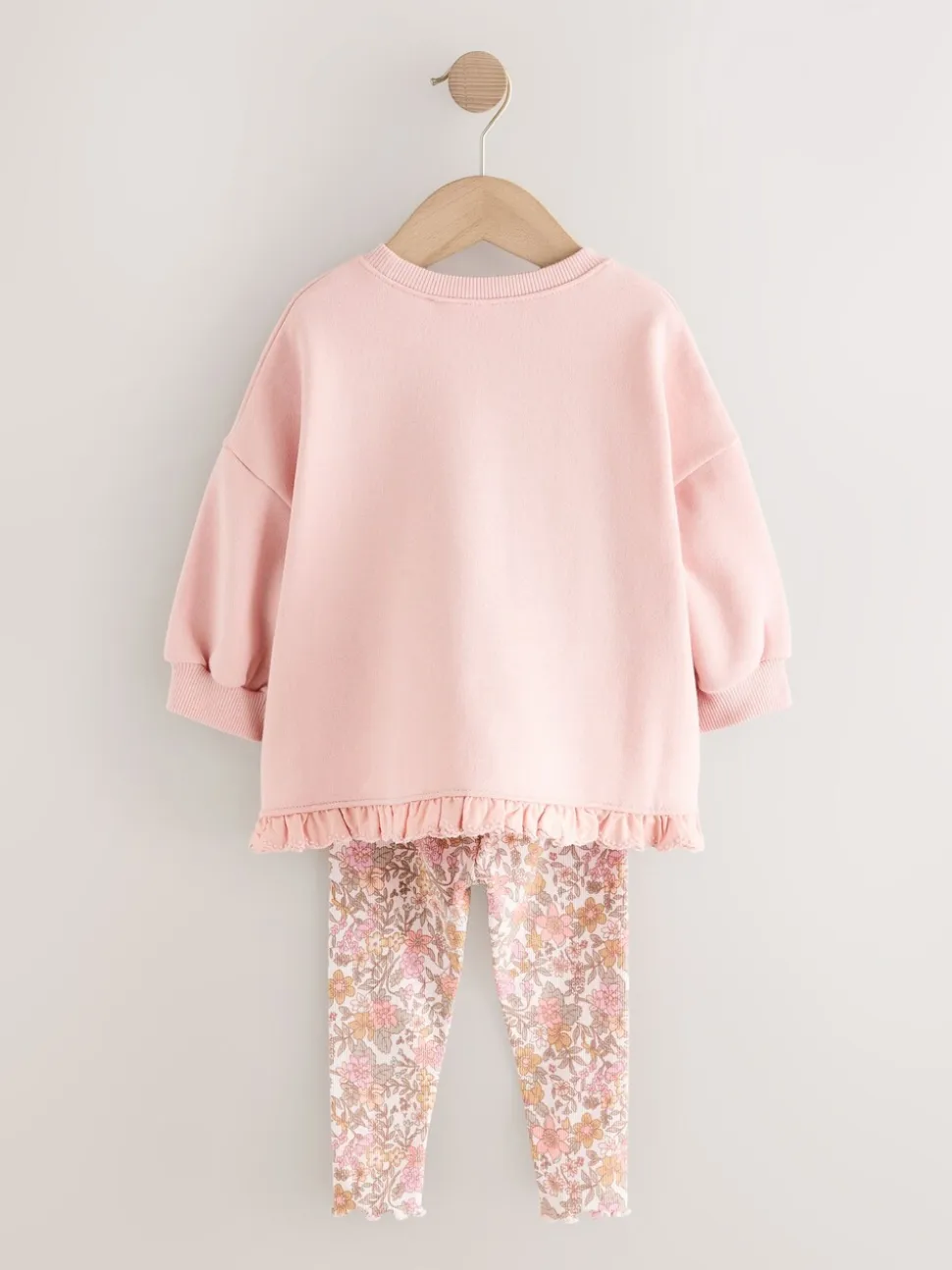 Roze bloemenfee - Set met sweatshirt en legging met ruches aan de zoom (3mnd-7jr)