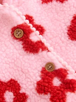 Roze bloemenprint over het geheel - Borg babyjack met capuchon (0mnd-2jr)