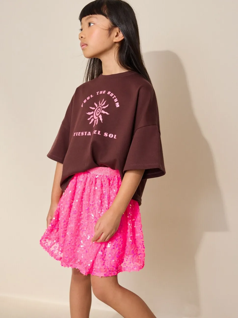 Roze bloemetjes - Rok met lovertjes (3-16 jr)