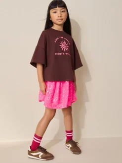 Roze bloemetjes - Rok met lovertjes (3-16 jr)