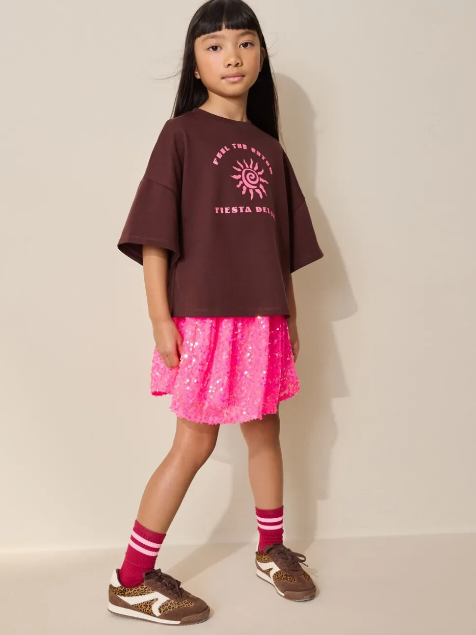 Roze bloemetjes - Rok met lovertjes (3-16 jr)