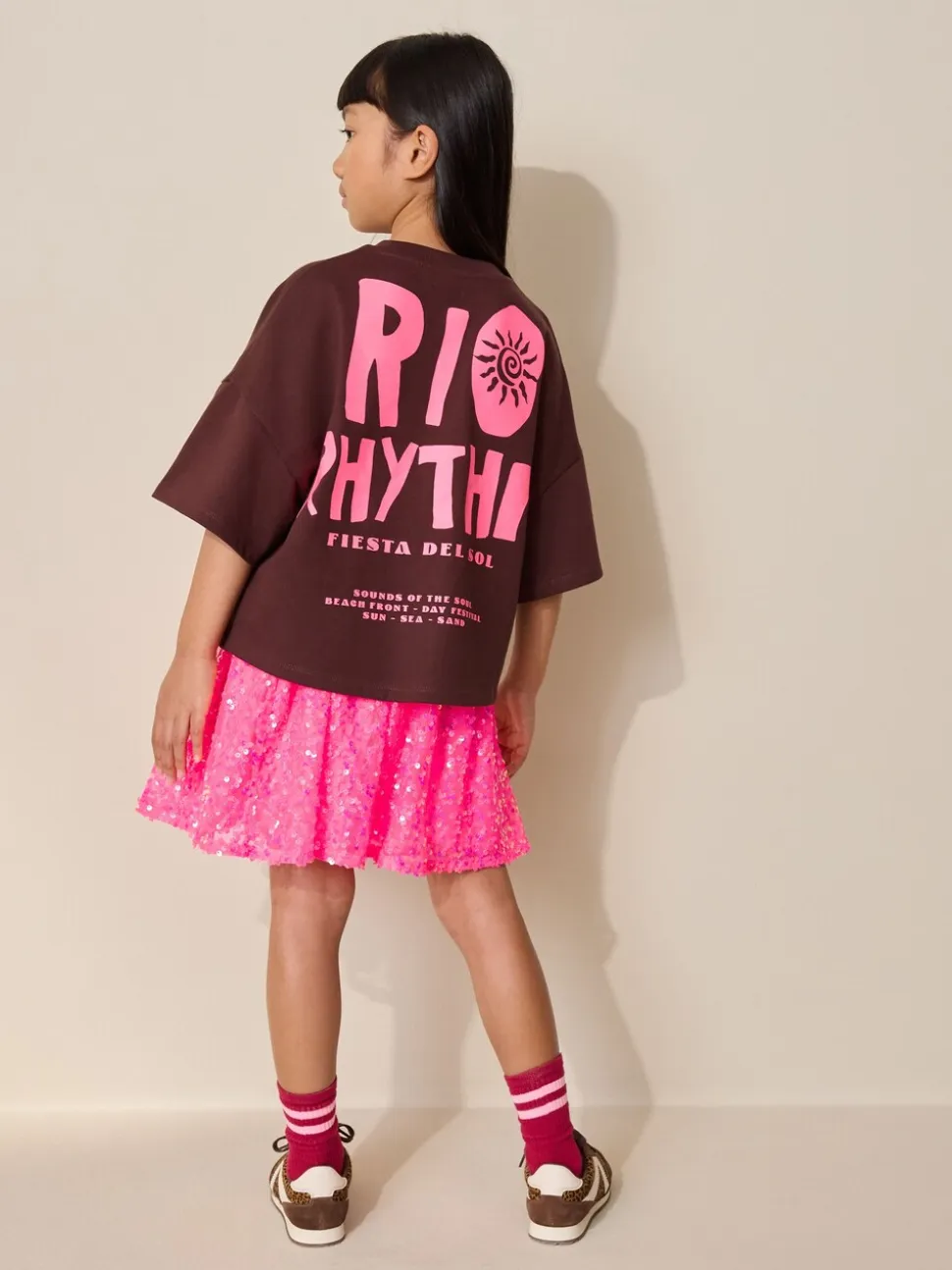 Roze bloemetjes - Rok met lovertjes (3-16 jr)