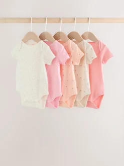 Roze bloemetjes - Set van 5 babyrompertjes met korte mouwen