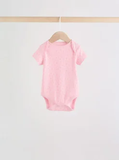Roze bloemetjes - Set van 5 babyrompertjes met korte mouwen