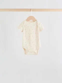 Roze bloemetjes - Set van 5 babyrompertjes met korte mouwen