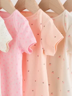Roze bloemetjes - Set van 5 babyrompertjes met korte mouwen