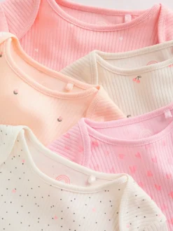 Roze bloemetjes - Set van 5 babyrompertjes met korte mouwen