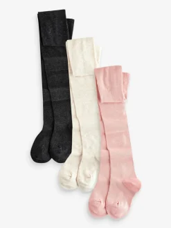 Roze crème en donkergrijs - Set van 3 katoenrijke tights