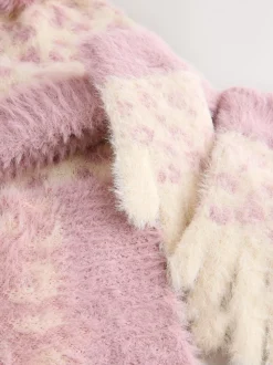 Roze dierenprint - Set van muts, handschoenen en sjaal (3-16jr)