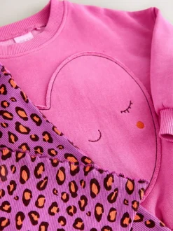 Roze dierenprint met hartjes - Set van sweatshirt en uitlopende legging (3mnd -7jr)