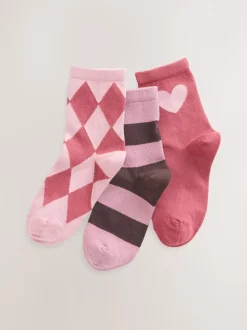 Roze en rood - 3 paar katoenrijke enkelsokken