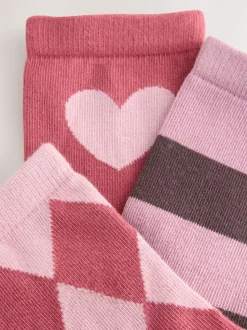Roze en rood - 3 paar katoenrijke enkelsokken