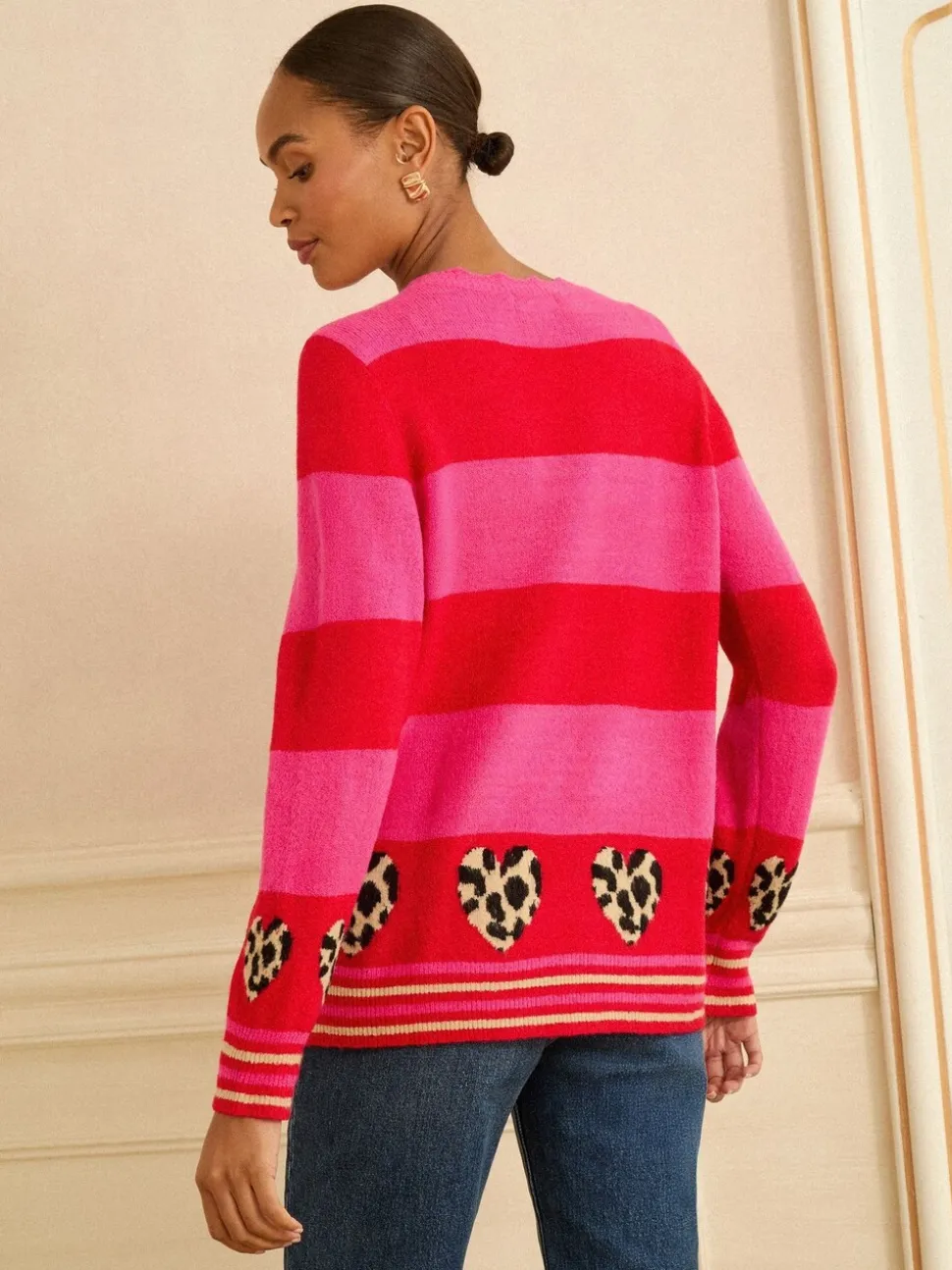 Roze en rood gestreept - Love & Roses Animal Hart Trui