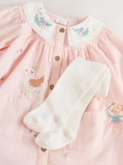 Roze feeënmuis - Baby geweven jurk met kraag en maillot (0mnd-2jr)
