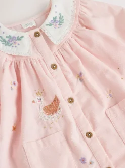 Roze feeënmuis - Baby geweven jurk met kraag en maillot (0mnd-2jr)