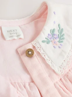 Roze feeënmuis - Baby geweven jurk met kraag en maillot (0mnd-2jr)