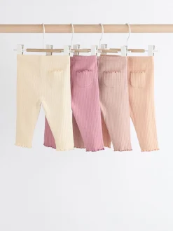 Roze geribbeld - Verpakking van 4 babyleggings (0 mnd -2 jr)