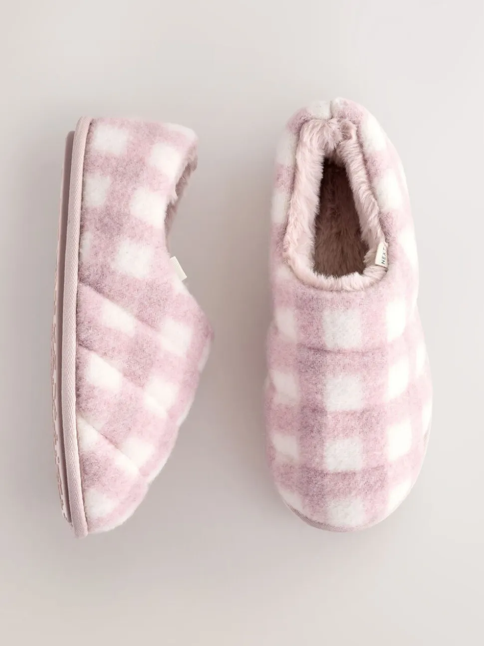 Roze geruit - Quilted Faux Fur Shoot Slippers