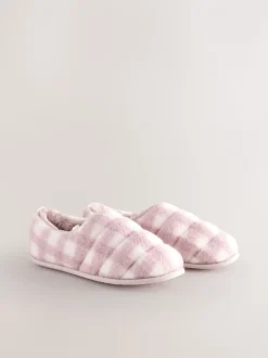 Roze geruit - Quilted Faux Fur Shoot Slippers