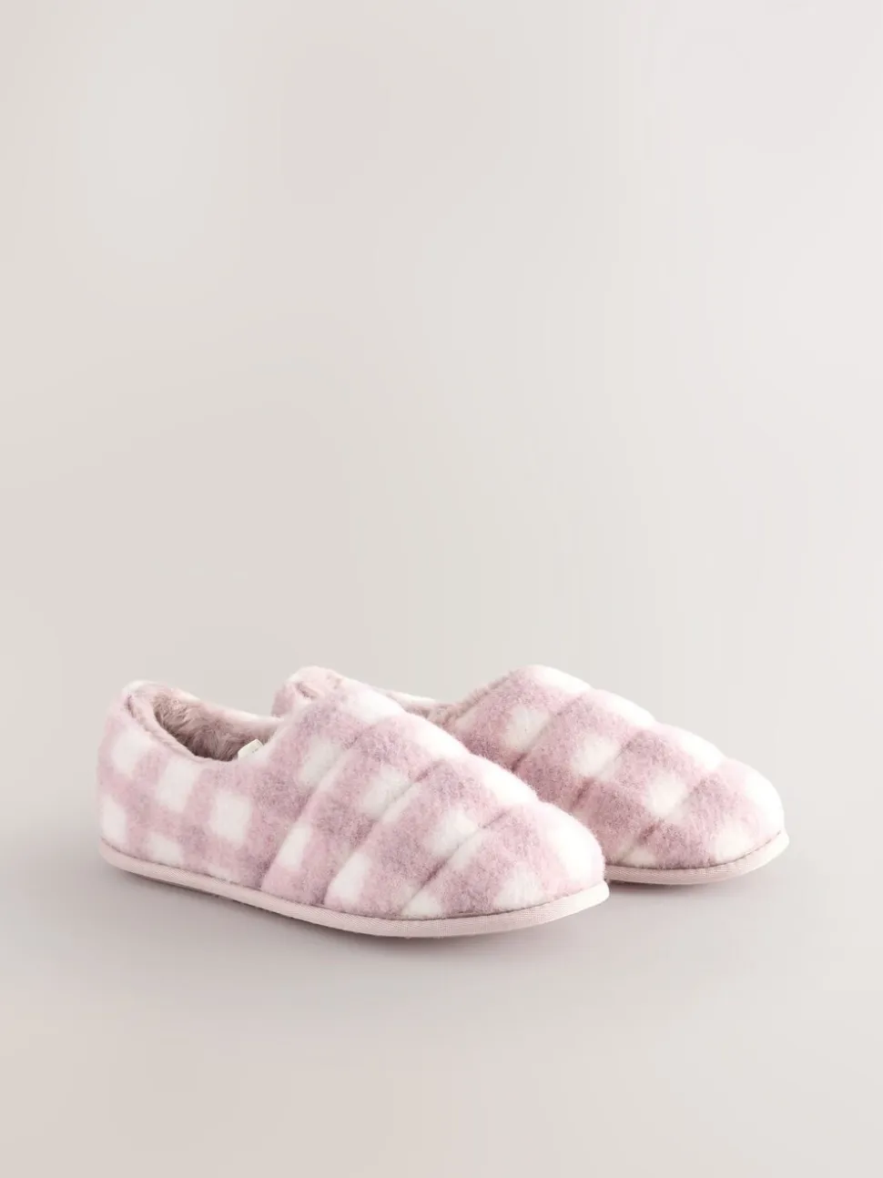 Roze geruit - Quilted Faux Fur Shoot Slippers