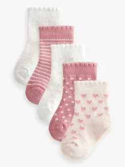 Roze gestreept met hart - Verpakking van 5 paar babysokken (0 mnd-2 jr)