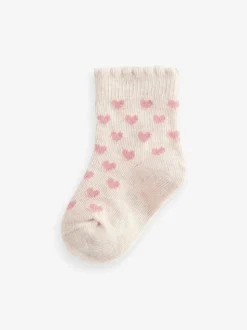 Roze gestreept met hart - Verpakking van 5 paar babysokken (0 mnd-2 jr)