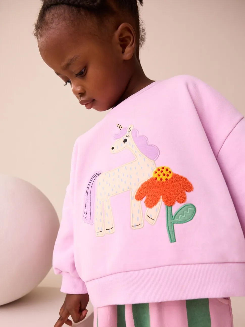 Roze gestreepte eenhoorn - Set van sweatshirt en joggingbroek met rechte wijde pijpen (3mnd -7jr)