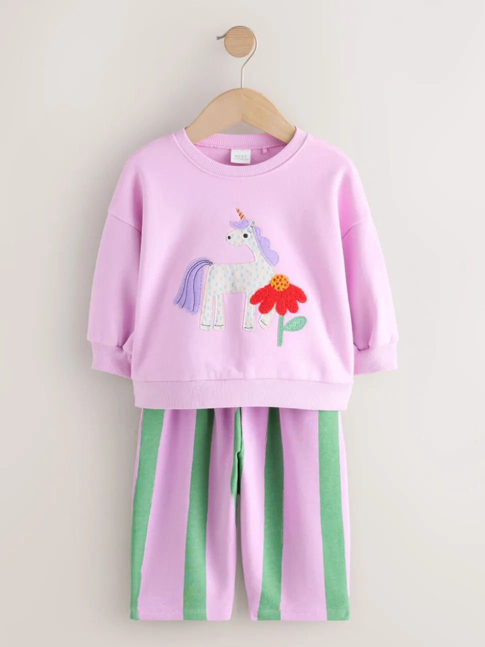 Roze gestreepte eenhoorn - Set van sweatshirt en joggingbroek met rechte wijde pijpen (3mnd -7jr)