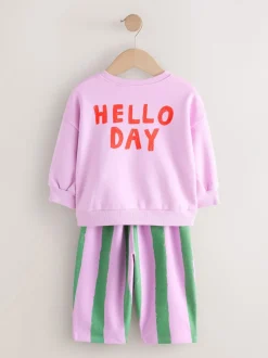 Roze gestreepte eenhoorn - Set van sweatshirt en joggingbroek met rechte wijde pijpen (3mnd -7jr)