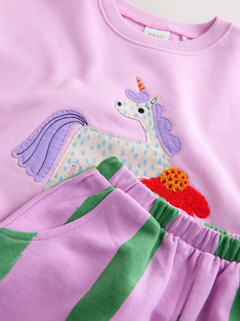 Roze gestreepte eenhoorn - Set van sweatshirt en joggingbroek met rechte wijde pijpen (3mnd -7jr)