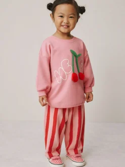 Roze gewatteerde kers - Set met top met lange mouwen en broek met wijde pijpen (3mnd-7jr)