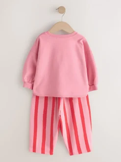 Roze gewatteerde kers - Set met top met lange mouwen en broek met wijde pijpen (3mnd-7jr)