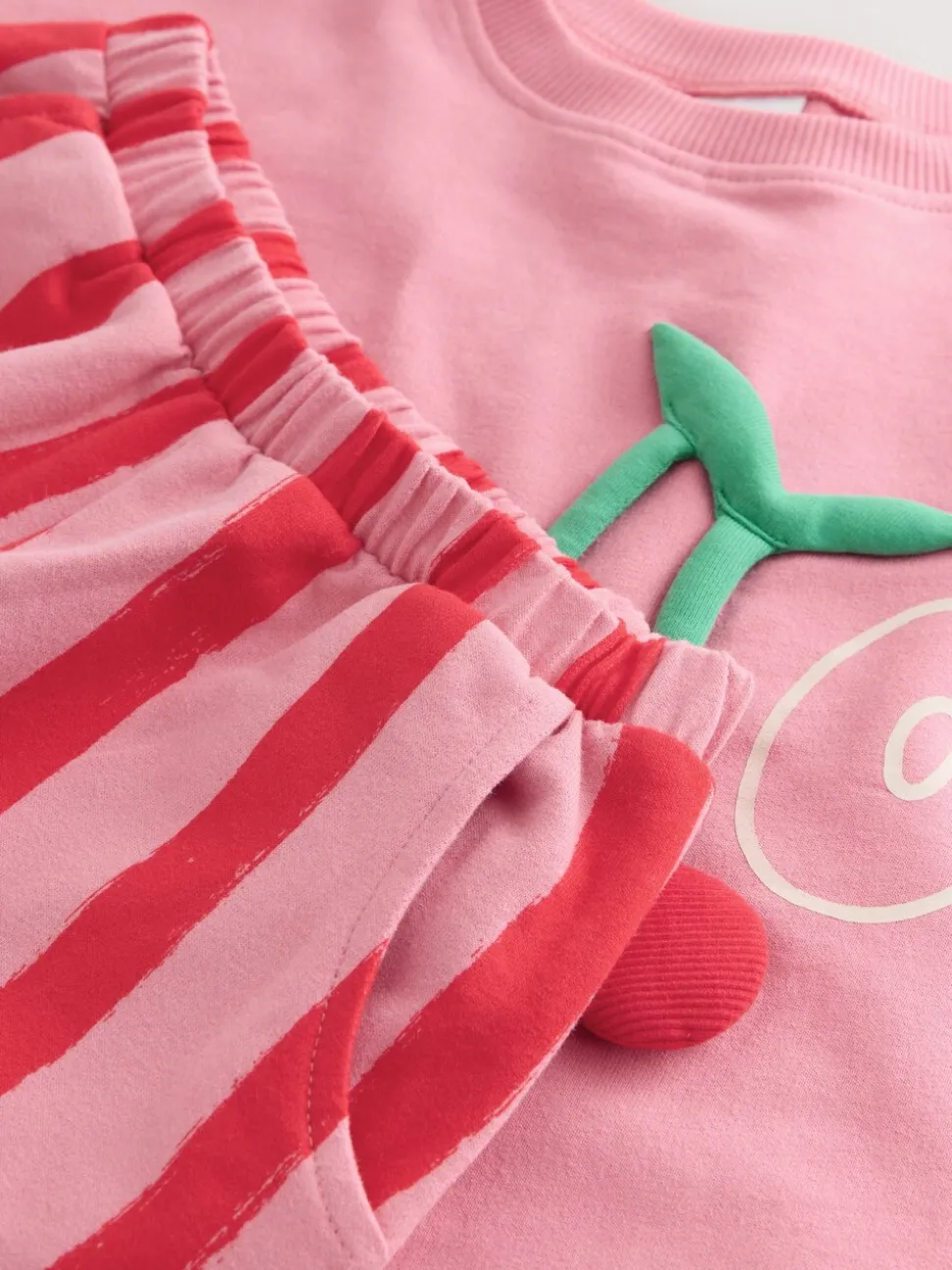 Roze gewatteerde kers - Set met top met lange mouwen en broek met wijde pijpen (3mnd-7jr)
