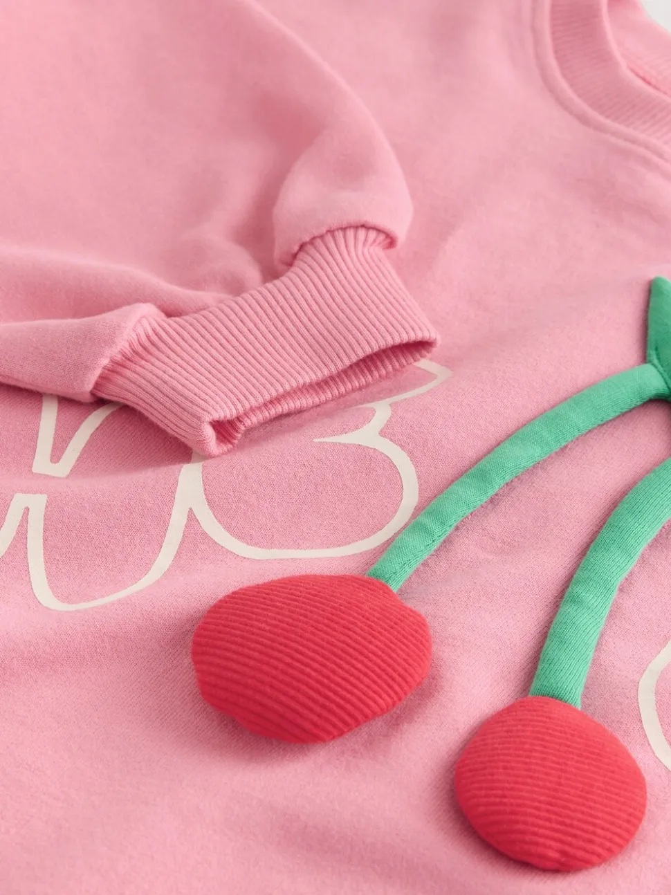 Roze gewatteerde kers - Set met top met lange mouwen en broek met wijde pijpen (3mnd-7jr)